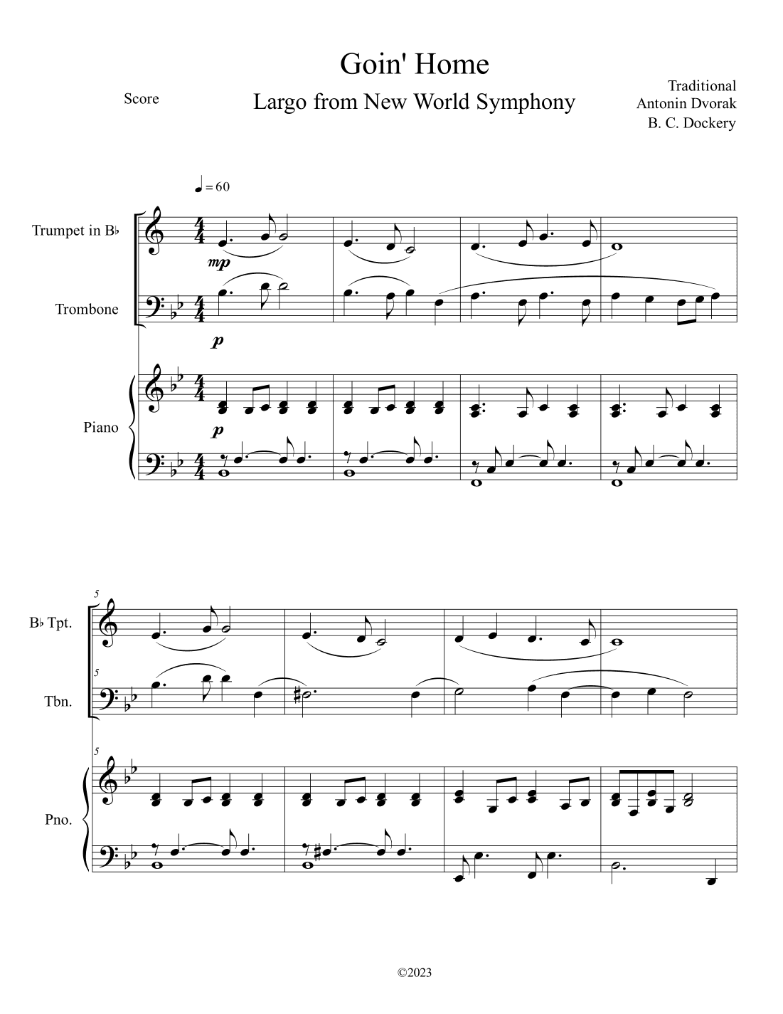 Goin' Home - Largo from New World Symphony (Trumpet and Trombone Duet with Piano Accompaniment) (arr. B. C. Dockery)