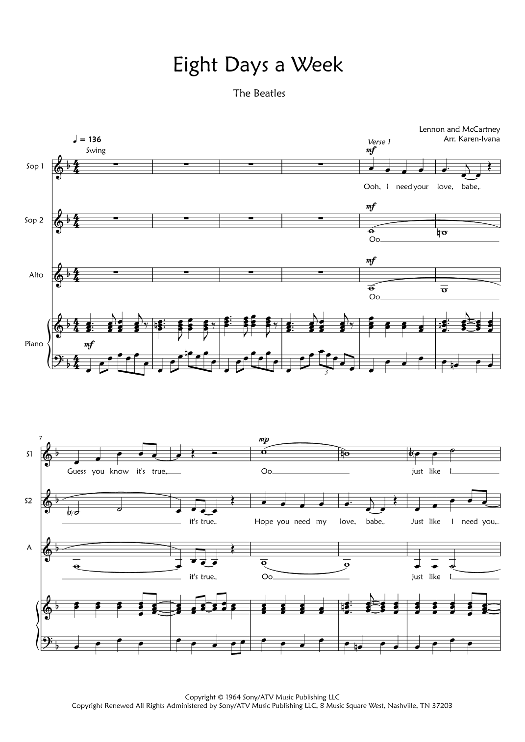 Eight Days A Week (arr. Karen Ivana)