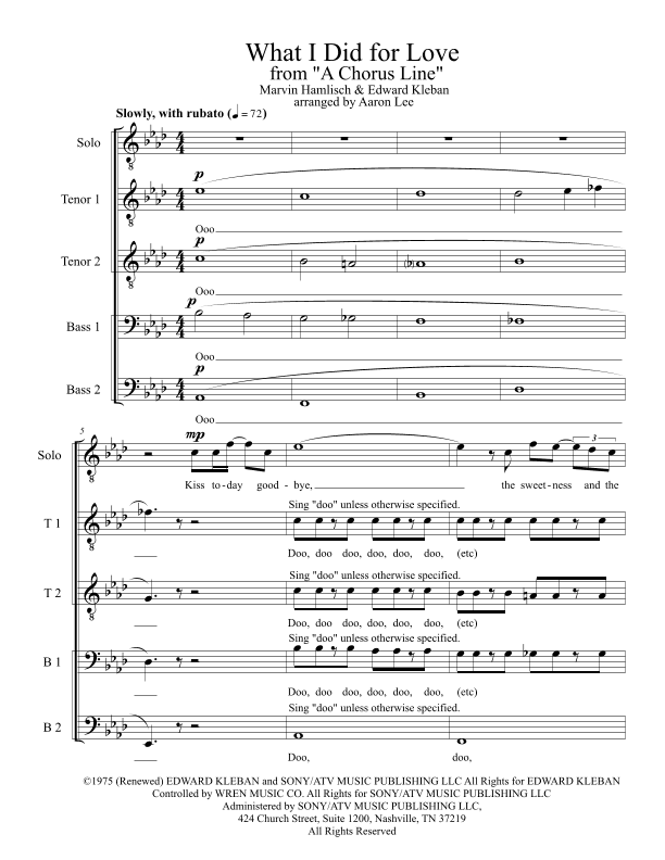 What I Did For Love (arr. Aaron Lee)