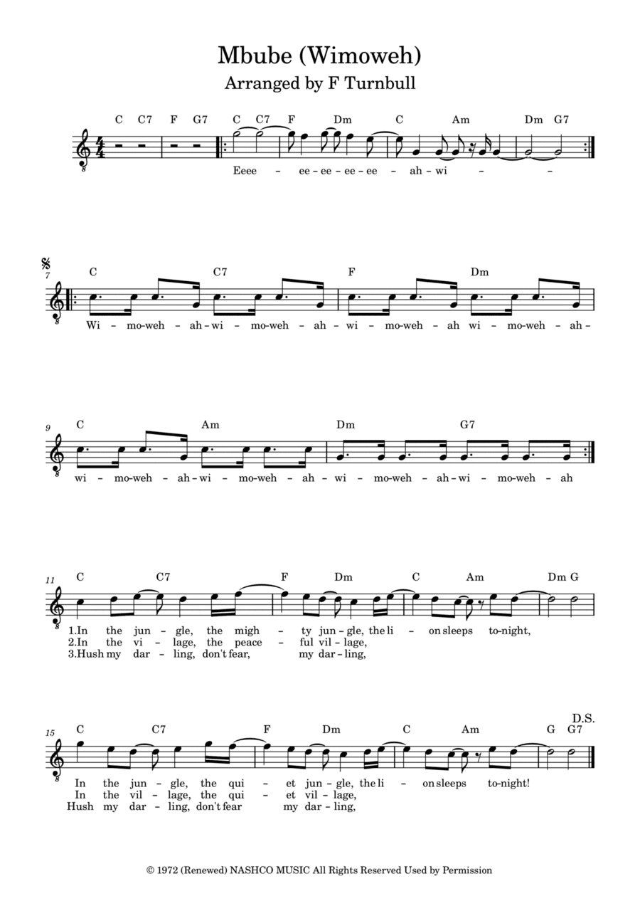 Mbube (wimoweh) (arr. F Turnbull)