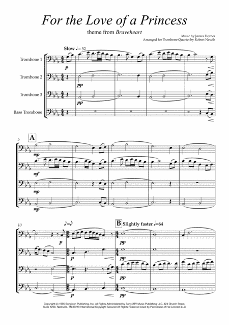 For The Love Of A Princess  from the Twentieth Century Fox Motion Picture BRAVEHEART (arr. Robert Newth)