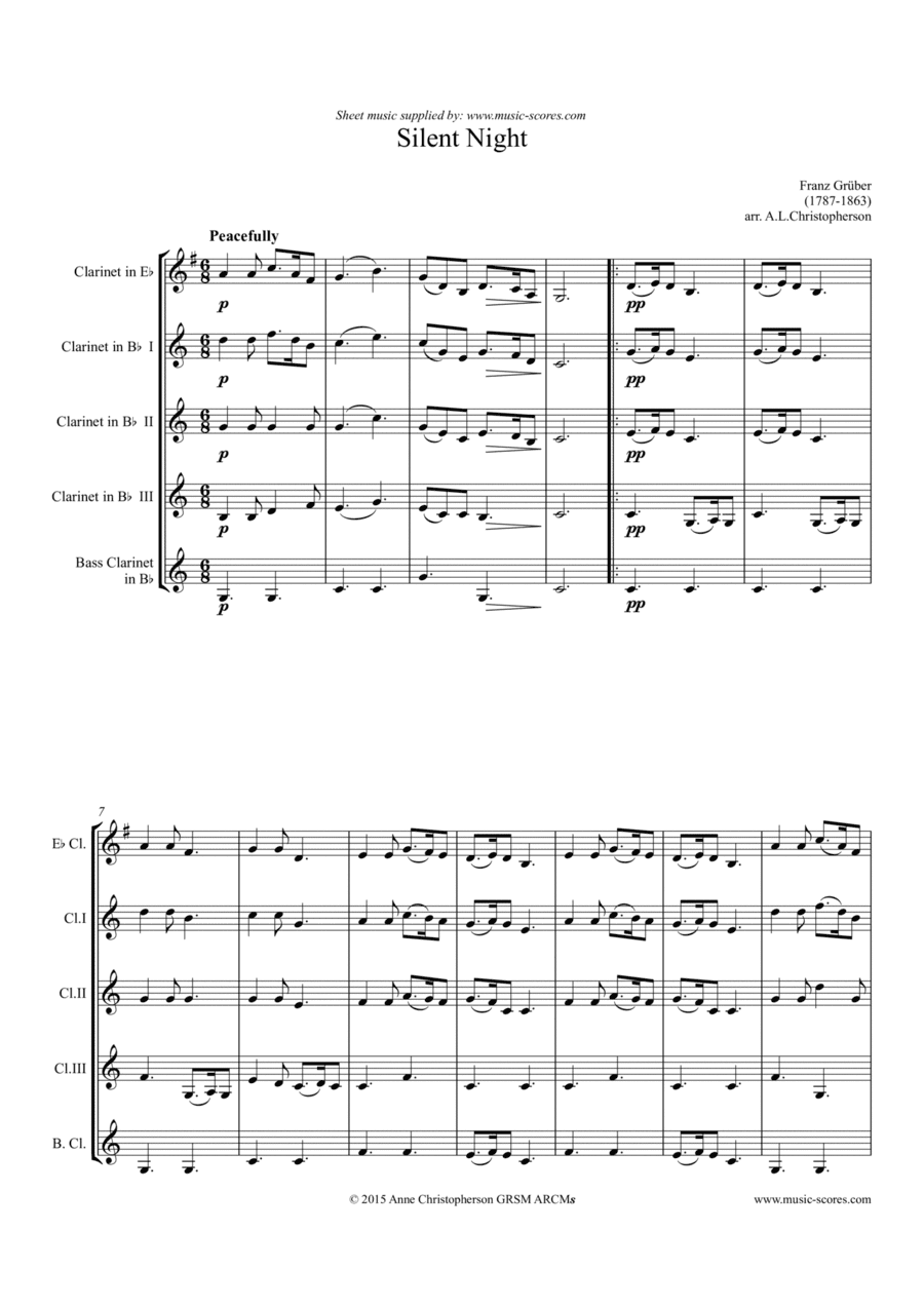 Silent Night - Clarinet quintet - Bb major (arr. Anne L Christopherson GRSM ARCM)