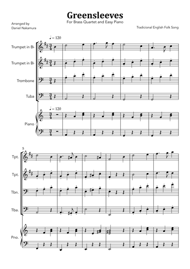 Greensleeves (for Brass Quartet and Easy Piano) (arr. daniel)