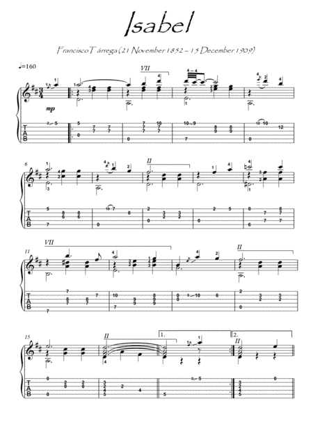 Isabel by Tarrega guitar solo (arr. PianoSheetNow)