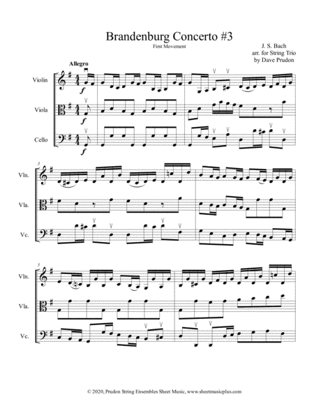 Brandenburg Concerto #3, 1st Mvt. for String Trio (arr. Dave Prudon)