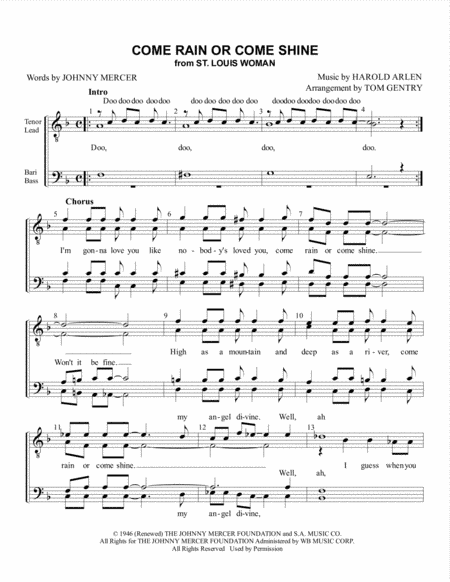 Come Rain Or Come Shine (arr. Tom Gentry)