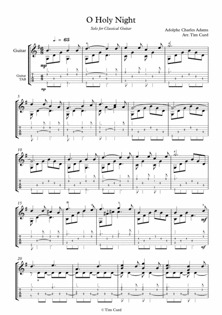 O Holy Night. For Classical Guitar (arr. Tim Curd)