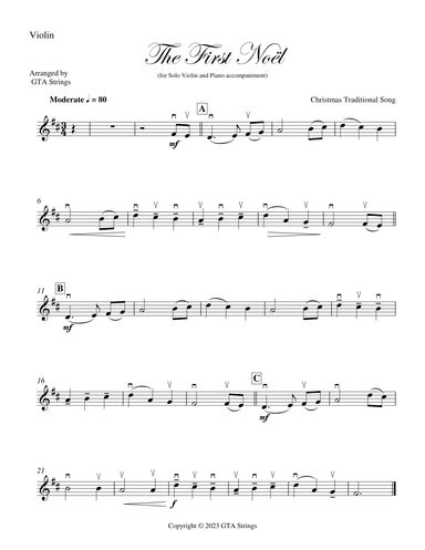 The First Noel - Solo Violin with Piano  accompaniment (arr. GTA Strings)