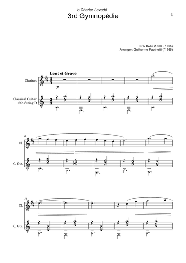 Erik Satie - 3rd Gymnopédie. Arrangement for Clarinet and Classical Guitar (arr. Guilherme Facchetti)