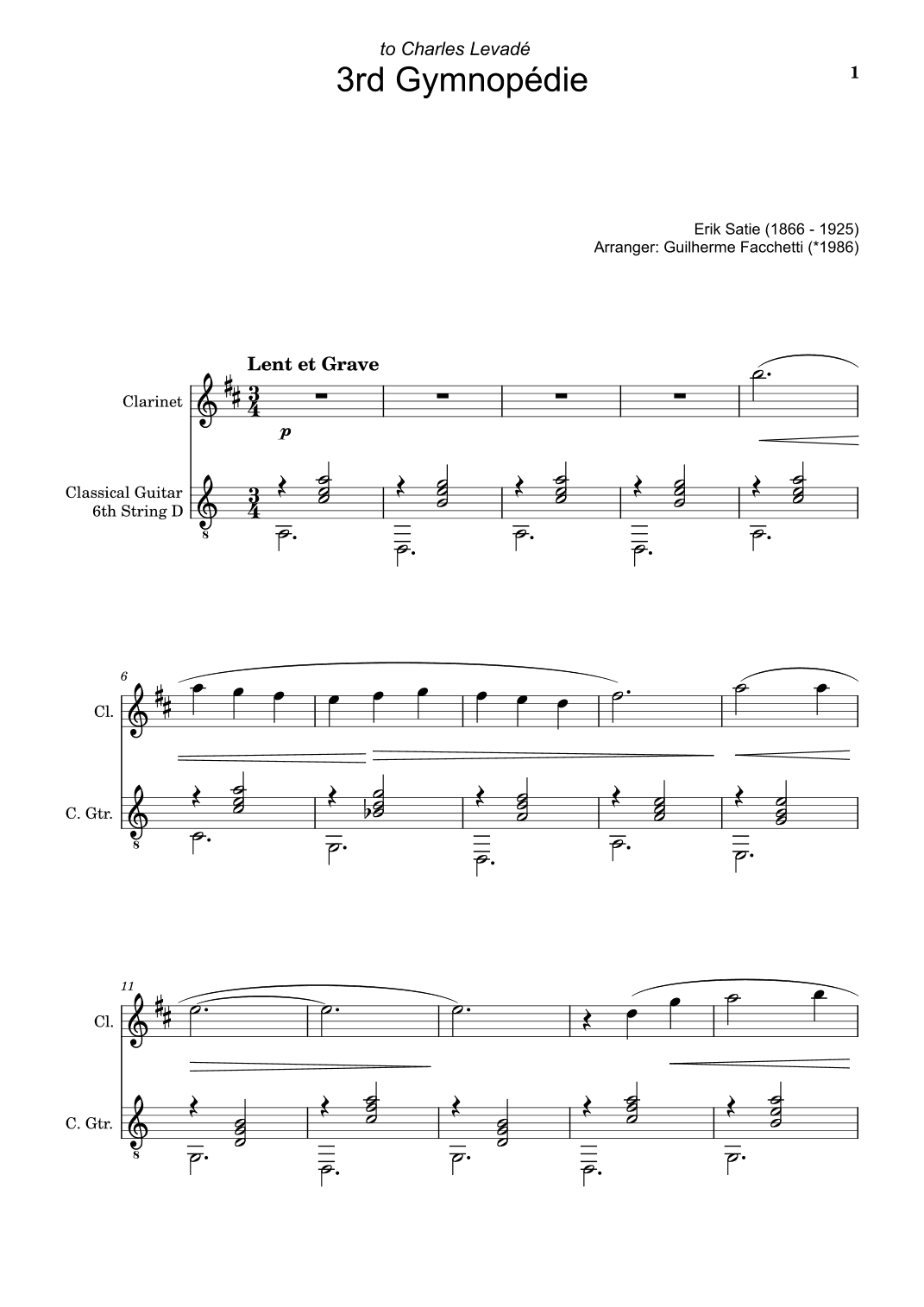 Erik Satie - 3rd Gymnopédie. Arrangement for Clarinet and Classical Guitar (arr. Guilherme Facchetti)