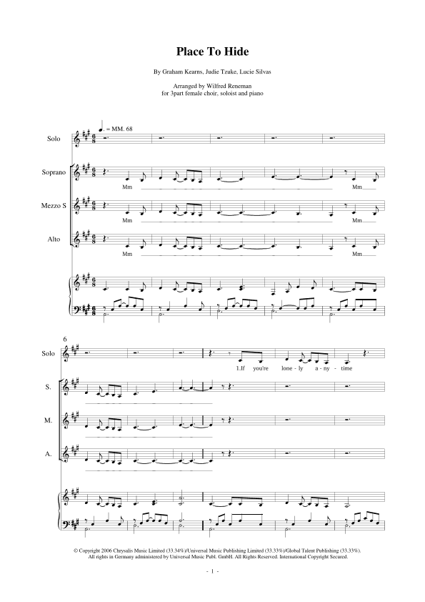 Place To Hide (arr. Wilfred Reneman)
