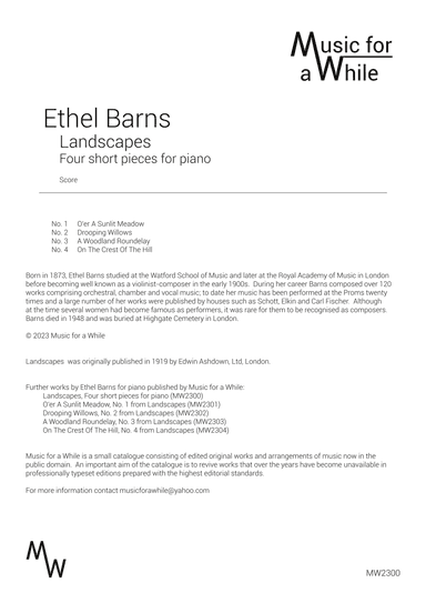 Ethel Barns - Landscapes, four short pieces for piano (arr. Music for a While)