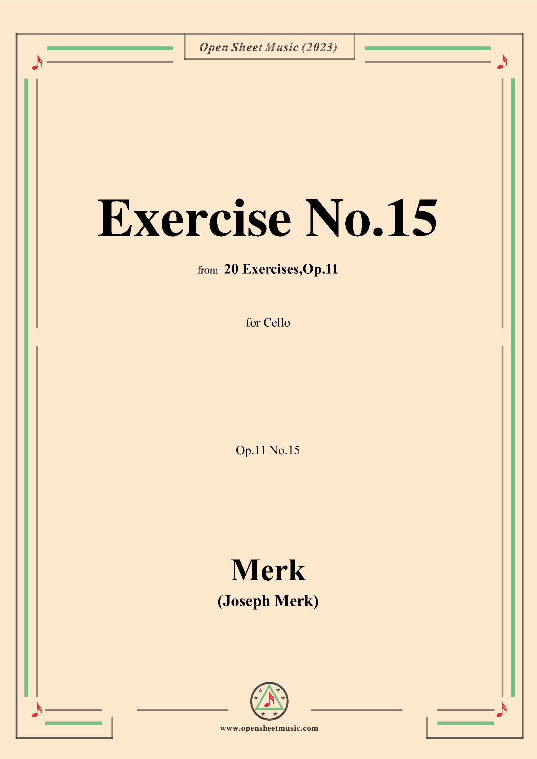Merk-Exercise No.15,Op.11 No.15,from '20 Exercises,Op.11',for Cello (arr. OSM Press)