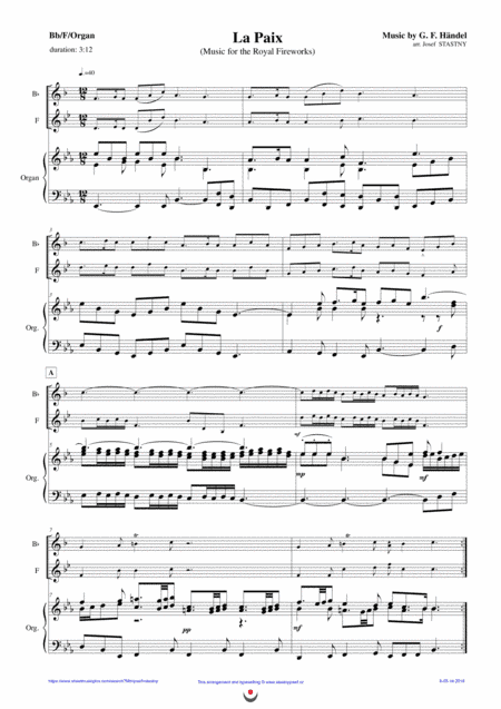 Paix and Rejoicing (Music for the Royal Fireworks) (arr. Josef STASTNY)