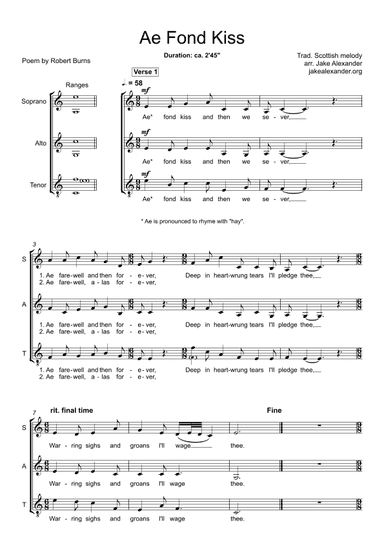 Ae Fond Kiss - SAT a cappella (arr. Jake Alexander)