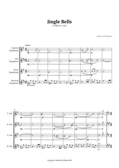 Jingle Bells in Different Styles for Saxophone Quartet (arr. Ander)