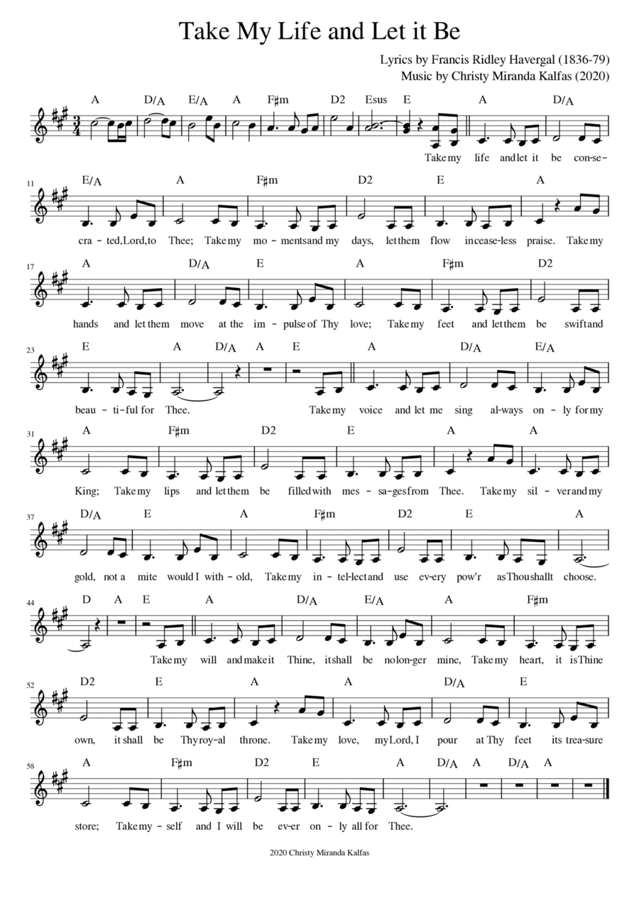 Take My Life and Let It Be (key of A)