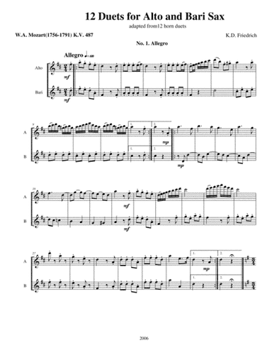 Twelve Duets for Alto/Bari Saxes (arr. Kenneth D. Friedrich)