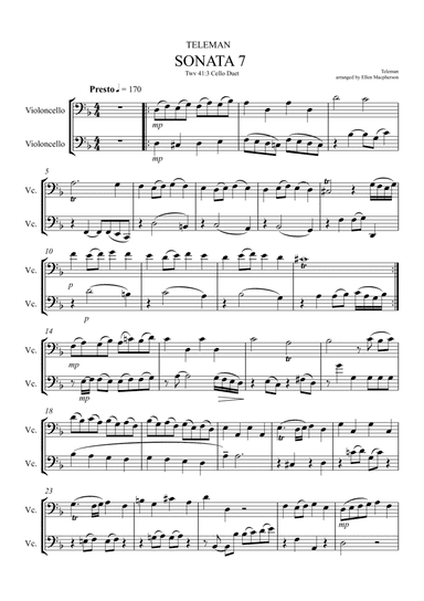Presto from Sonata 7 by Teleman arranged for Cello Duet (arr. Ellen Macpherson)