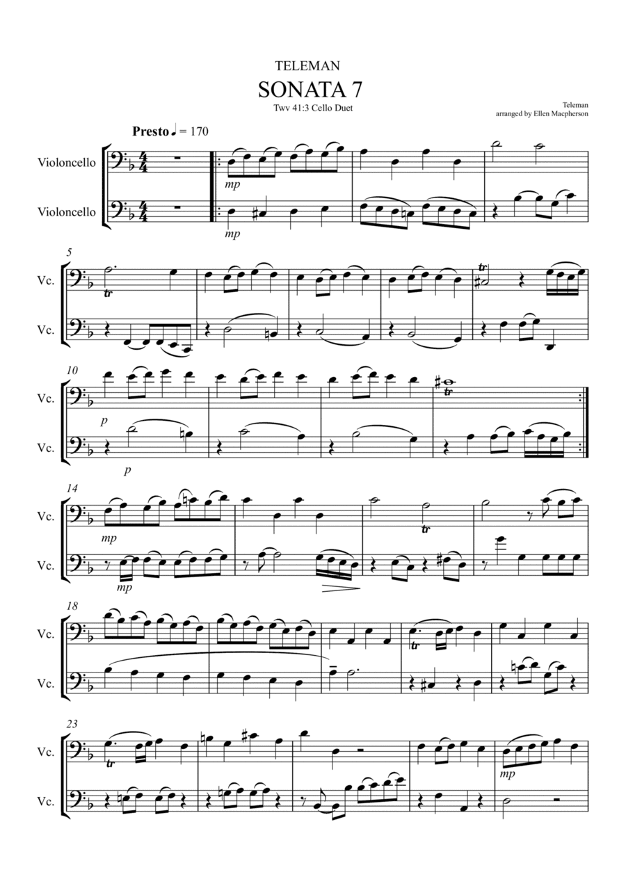 Presto from Sonata 7 by Teleman arranged for Cello Duet (arr. Ellen Macpherson)