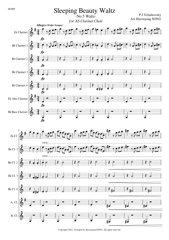 Sleeping Beauty Waltz No.5 Waltz for Clarinet Choir (arr. Hyeonjong SONG)