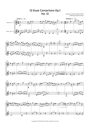 Gallay - 12 Duos Concertans Op. 1 No. 12 'Chasse' (for Horn Duet) (arr. Robert Newth)