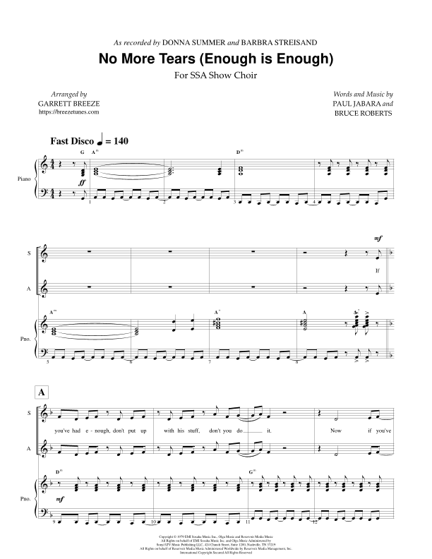 No More Tears (enough Is Enough) (arr. Garrett Breeze)