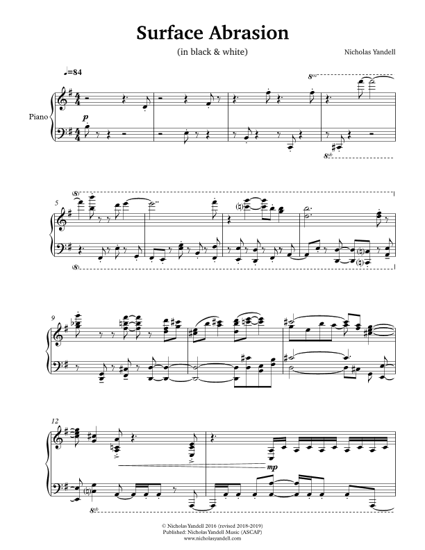 Surface Abrasion (in black & white) for piano