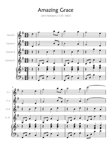 Amazing Grace - Clarinet Quartet w/ Piano Accompaniment (arr. Ygor Nunes)