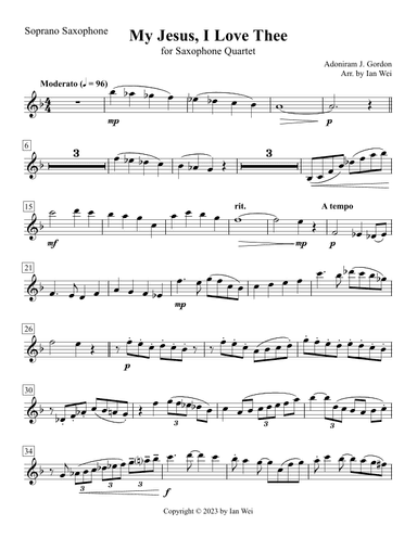 My Jesus, I Love Thee for Saxophone Quartet (arr. Ian Wei)