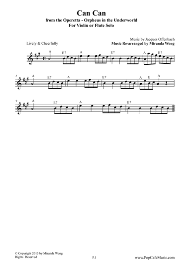 Can Can - (from Orpheus In The Underworld) for Violin or Flute Solo (arr. Miranda Wong)