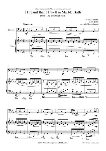 Marble Halls, from "The Bohemian Girl" - Bassoon and Piano (arr. Anne Christopherson GRSM ARCM)