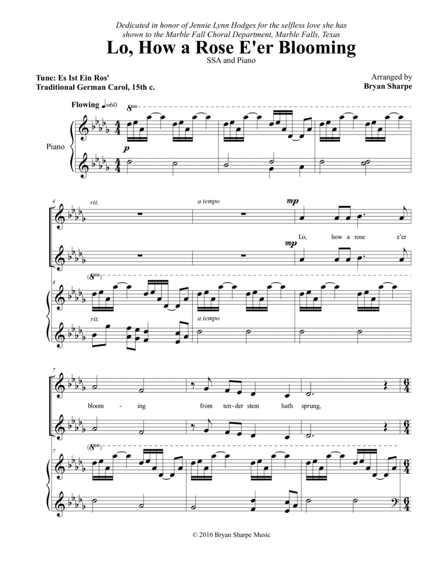 Lo, How a Rose E'er Blooming - SSA and Piano (arr. Bryan Sharpe)