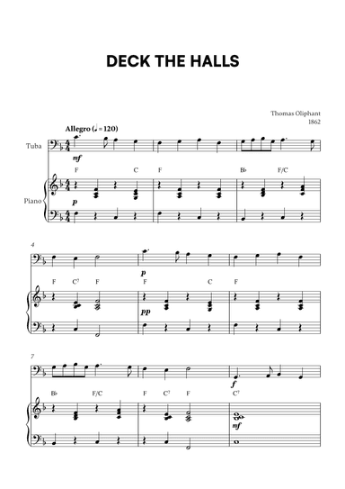 Deck the Halls (for Tuba and Piano) (arr. Cadenza Editions)