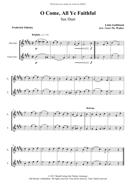 O Come, All Ye Faithful (arr. Gert Th. Walter)