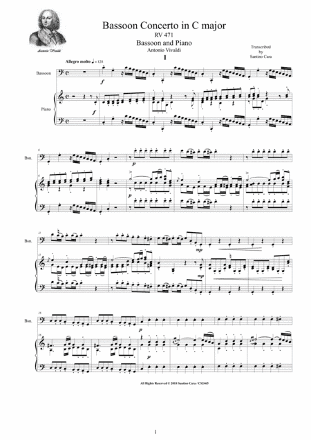 Vivaldi - Bassoon Concerto in C major RV471 for Bassoon and Piano (arr. Santino Cara)