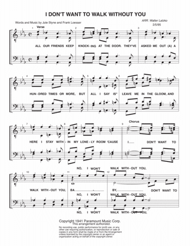 I Don't Want To Walk Without You (arr. Walter Latzko)