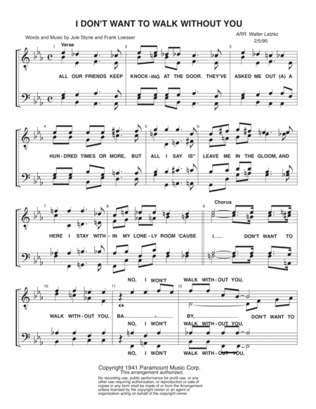 I Don't Want To Walk Without You (arr. Walter Latzko)