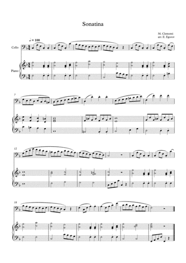 Sonatina (In C Major), Muzio Clementi, For Cello & Piano (arr. Eugene Egorov)