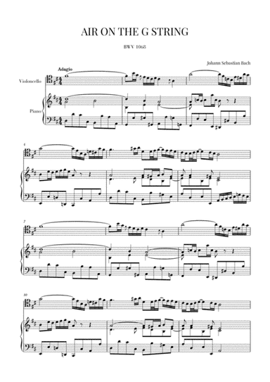 Bach: Air on the G String for Cello and Piano (arr. Cadenza Editions)