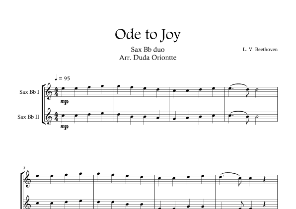 Ode the Joy ( Saxophone Tenor Duo -  Beethoven Symphony No. 9 ) BEGINNER (arr. Duda Oriontte)