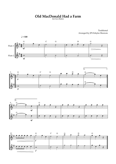 Old MacDonald Had A Farm for flute duet (arr. JPS Edições Musicais)