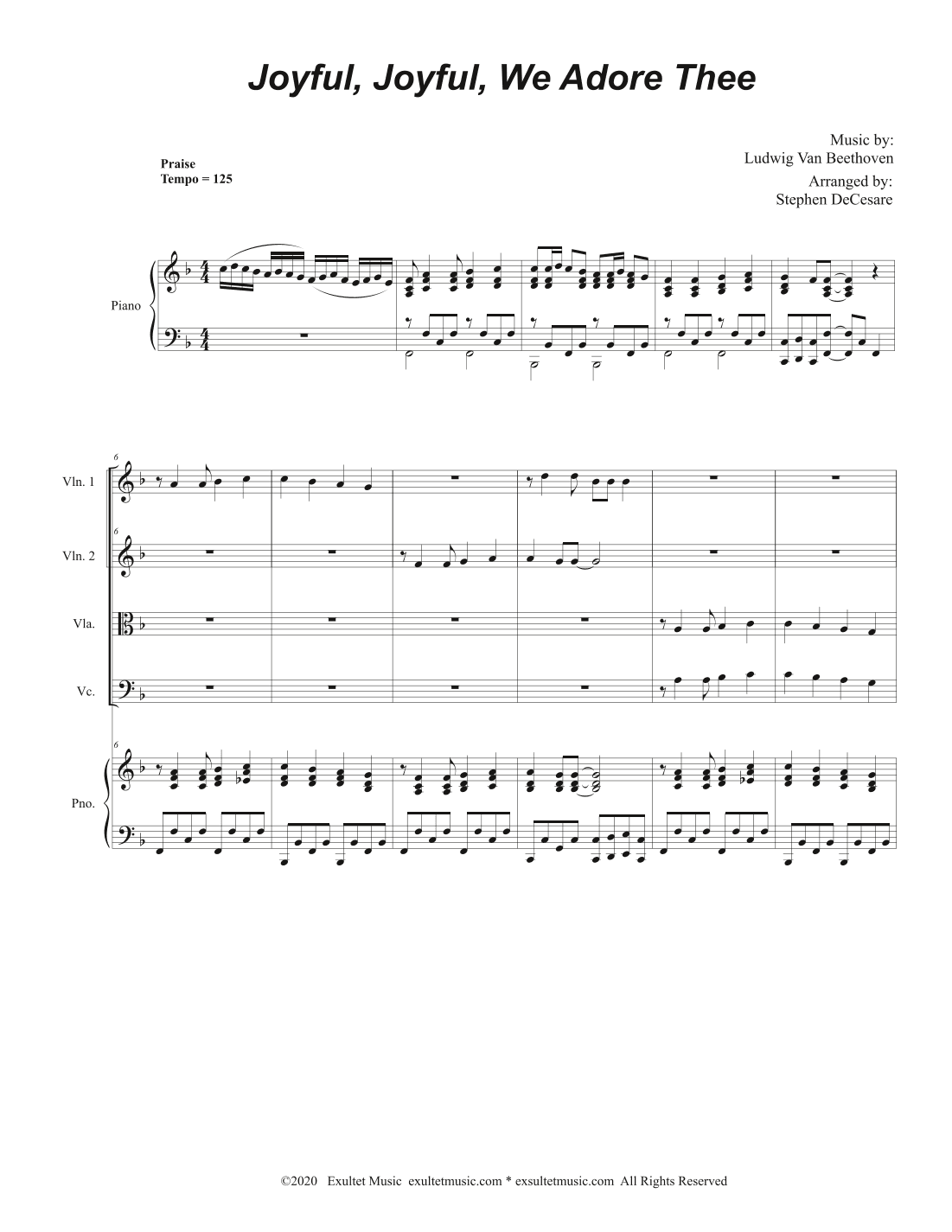 Joyful, Joyful, We Adore Thee (String Quartet and Piano) (arr. Stephen DeCesare)