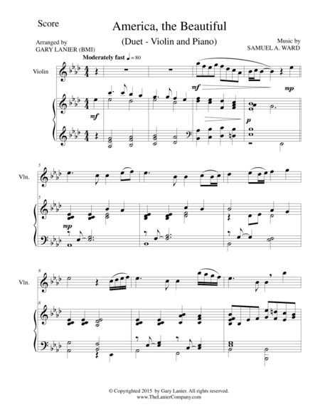 AMERICA, THE BEAUTIFUL (Duet – Violin and Piano/Score and Parts) (arr. Gary Lanier)