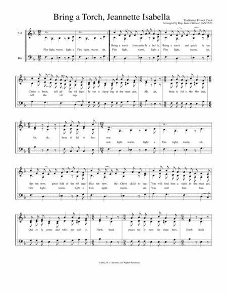 Bring a Torch, Jeannette Isabella (arr. Roy James Stewart)