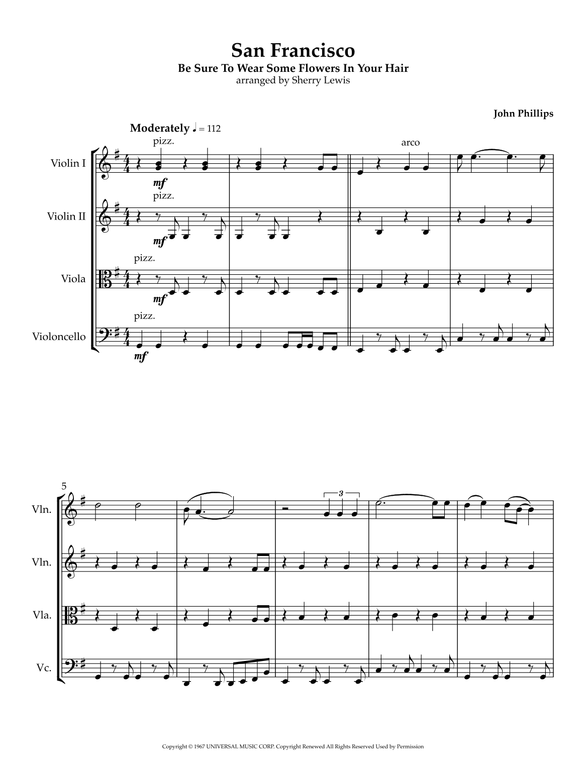 San Francisco (be Sure To Wear Some Flowers In Your Hair) (arr. Sherry Lewis)