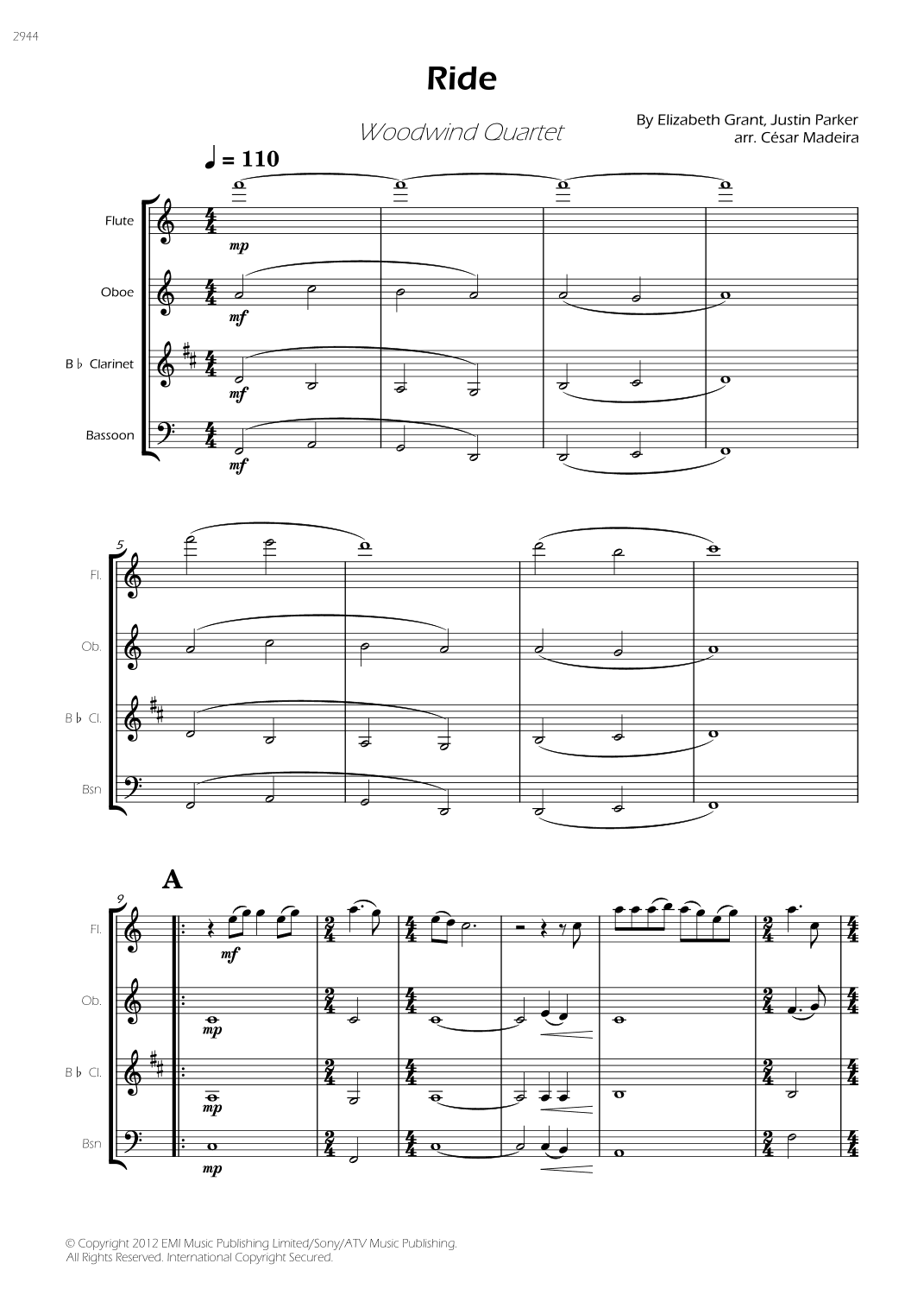 Ride - Score Only (arr. César Madeira)
