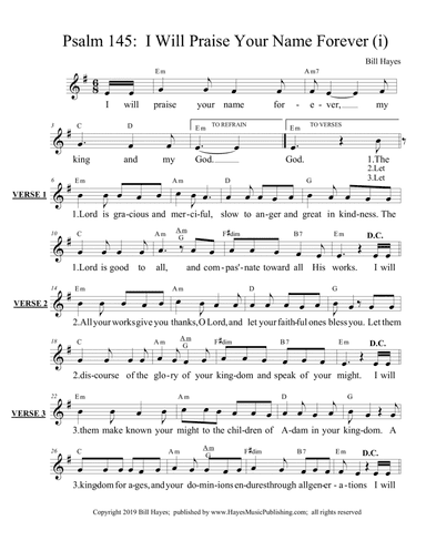 Psalm 145 I Will Praise Your Name Forever (i) - leadsheet