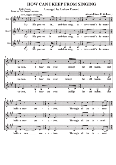 How Can I Keep From Singing A Cappella SSA V1 (arr. Andrew Emmet)