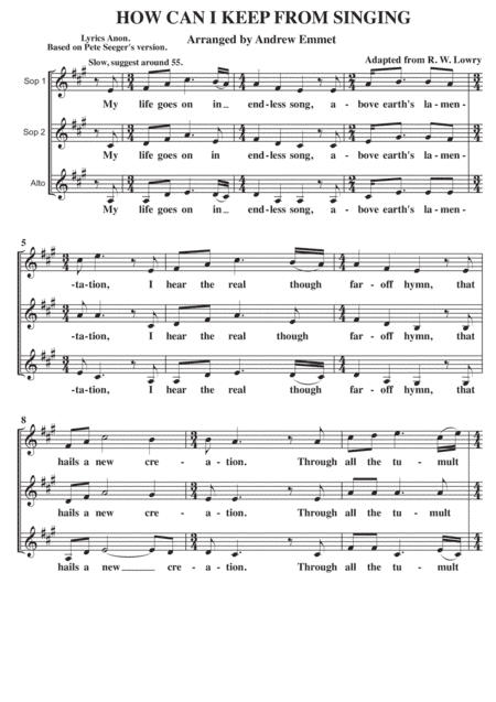 How Can I Keep From Singing A Cappella SSA V1 (arr. Andrew Emmet)
